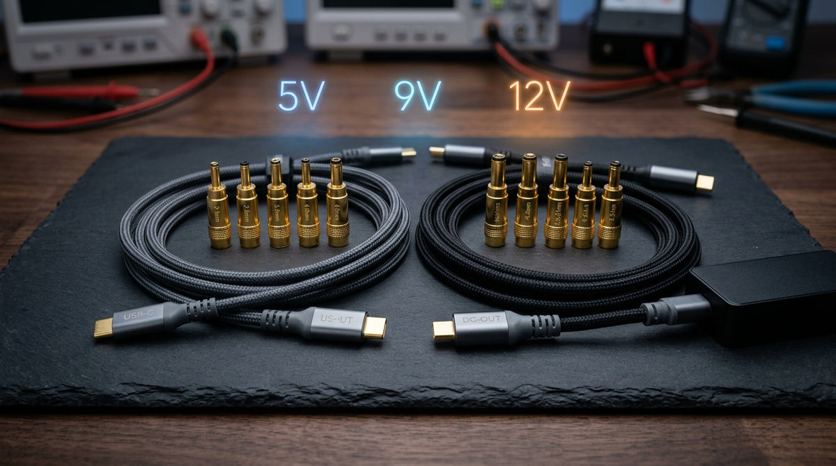 USB to DC Charging Cable 5V 9V 12V Voltage Guide Banner