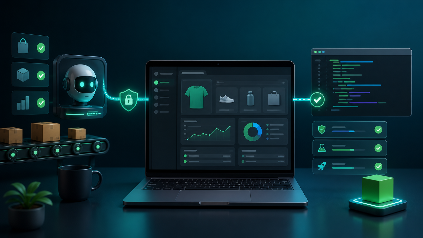 AI coding agent connected securely to an ecommerce operations dashboard