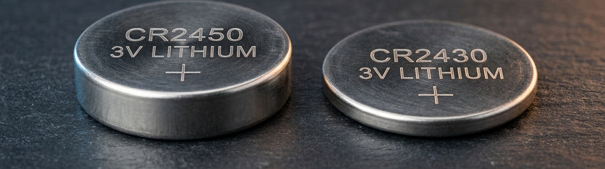 CR2450 vs CR2430 3V Lithium Coin Cell Battery Comparison - 5.0mm vs 3.0mm Thickness Difference