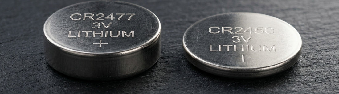 CR2477 vs CR2450 3V Lithium Coin Cell Comparison - 7.7mm vs 5.0mm Thickness Difference