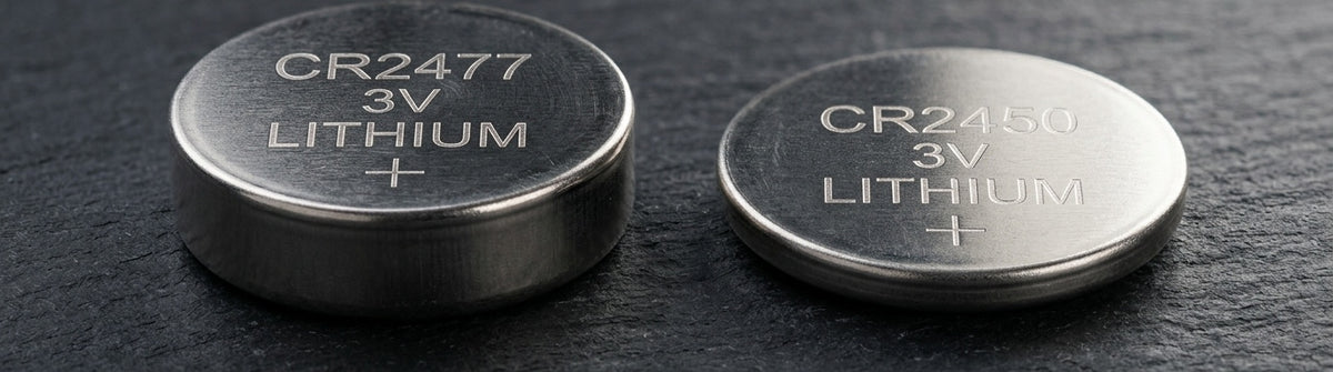 CR2477 vs CR2450 3V Lithium Coin Cell Comparison - 7.7mm vs 5.0mm Thickness Difference