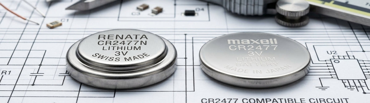 Renata CR2477N vs Standard CR2477 Battery Comparison - Stepped Lip vs Flat Profile Banner