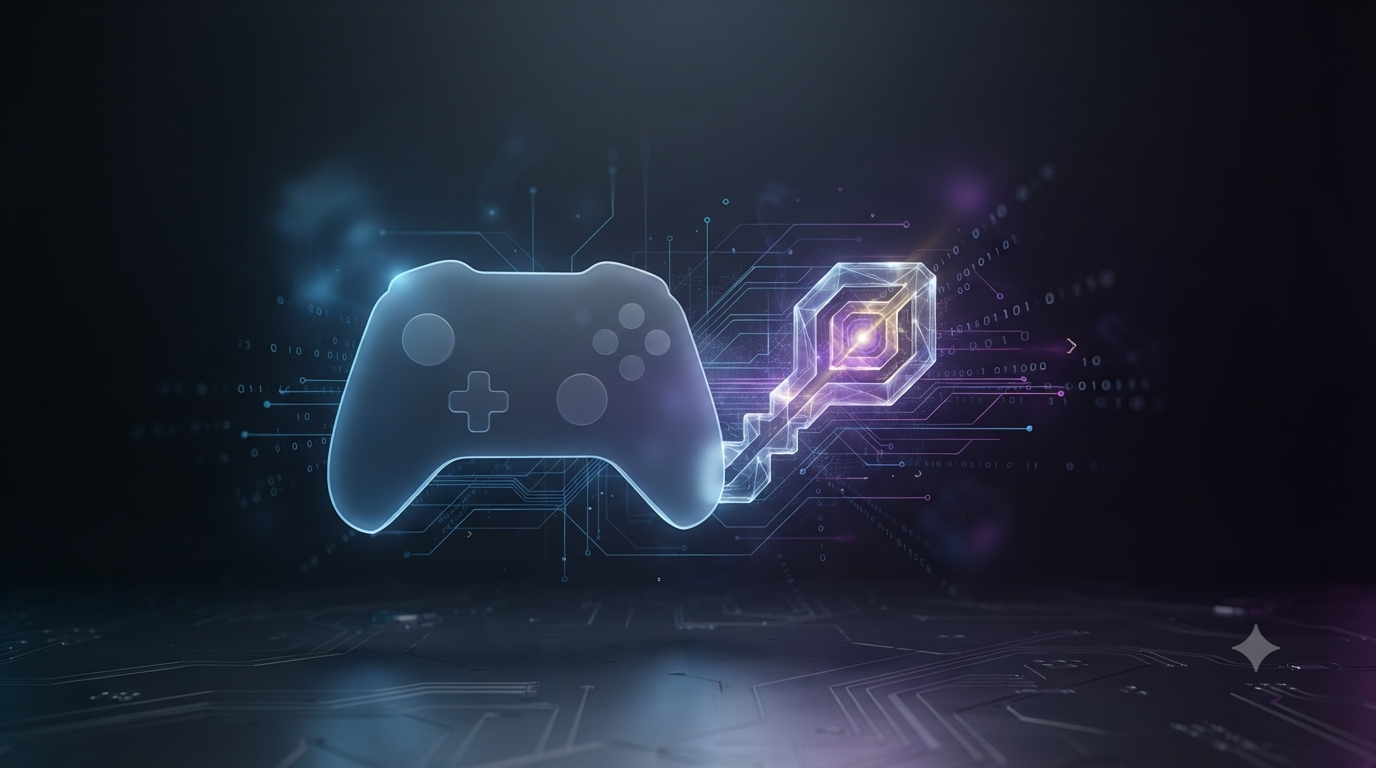 Digital game controller and key icon representing PC and console game keys