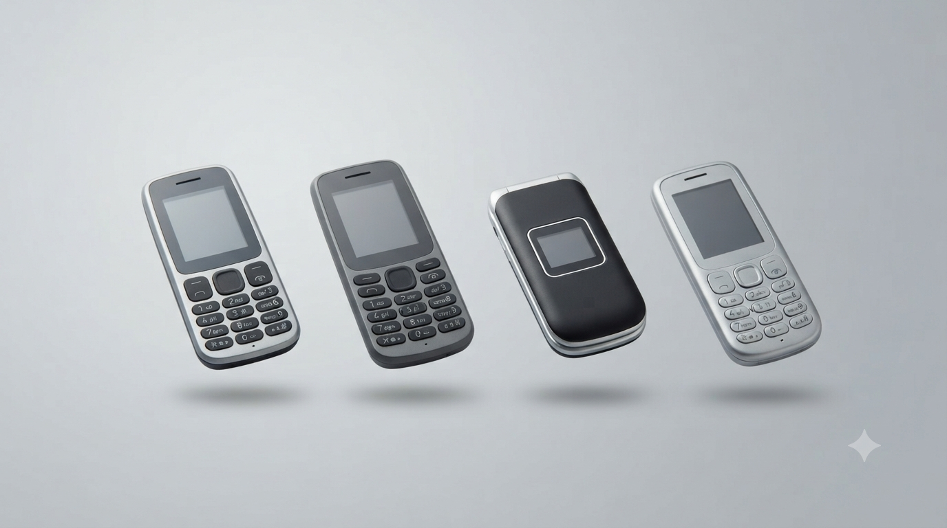 Collection of Nokia feature phones and a flip phone