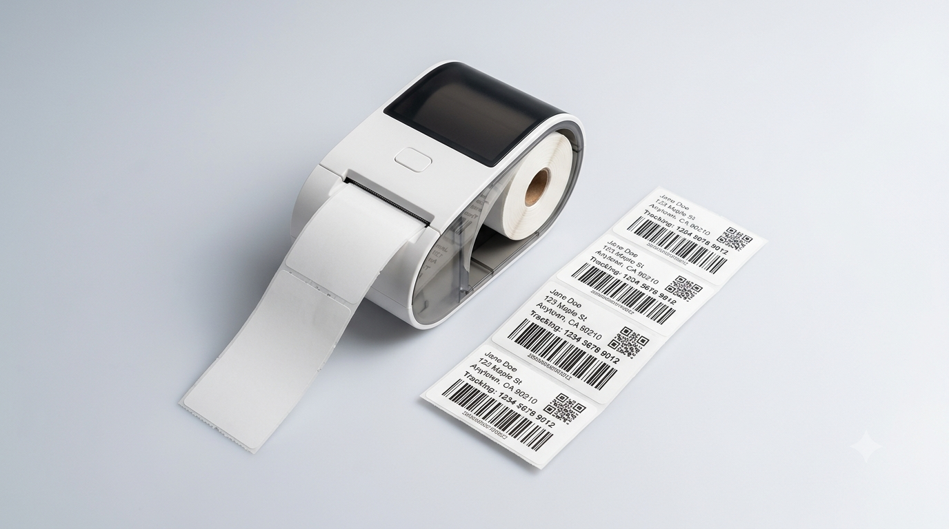 Thermal label printer with printed shipping labels