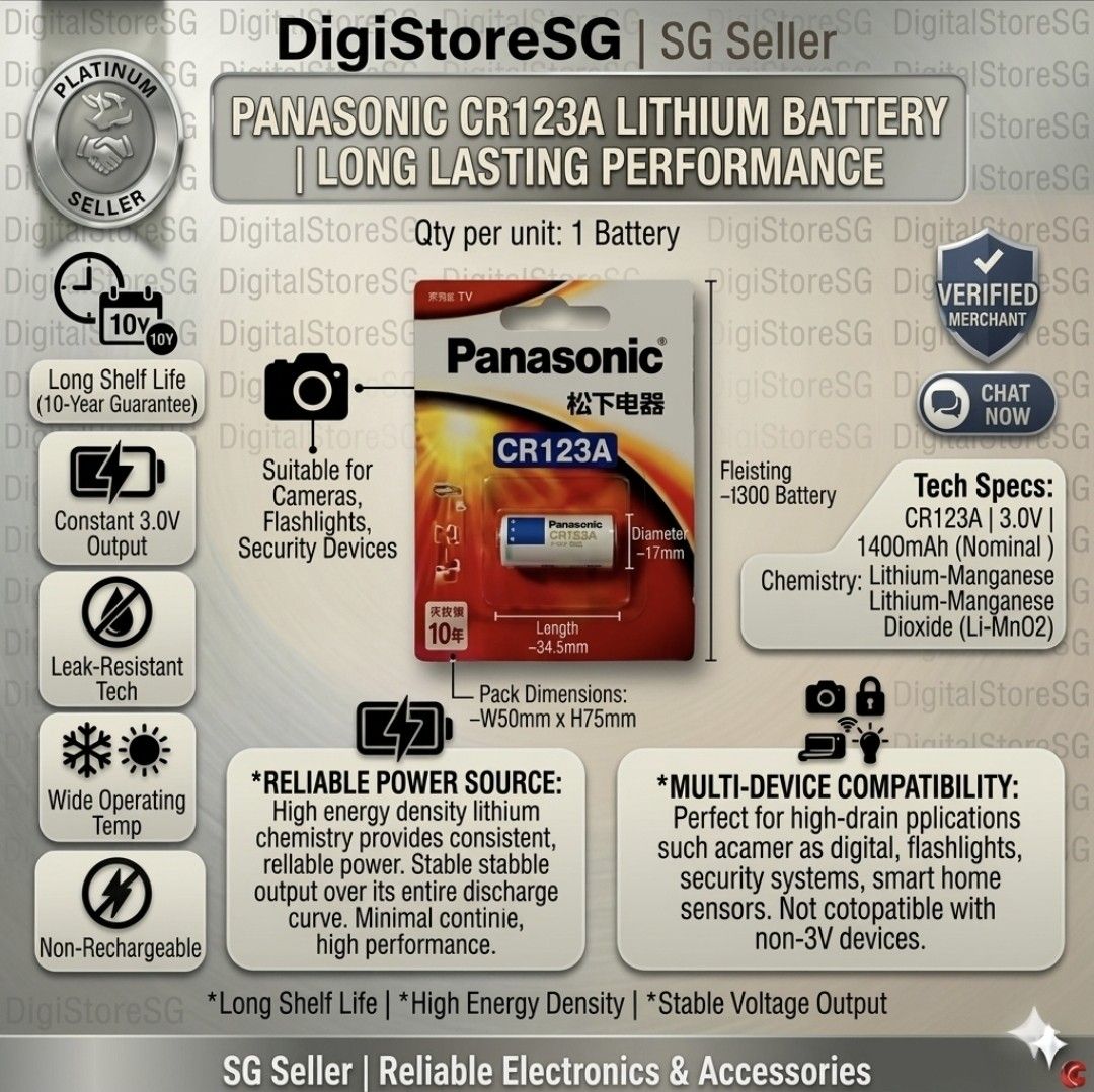 Panasonic CR123A 3V Lithium Battery