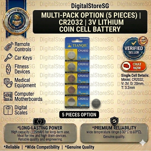 CR2032 3V lithium coin cell battery multi-pack