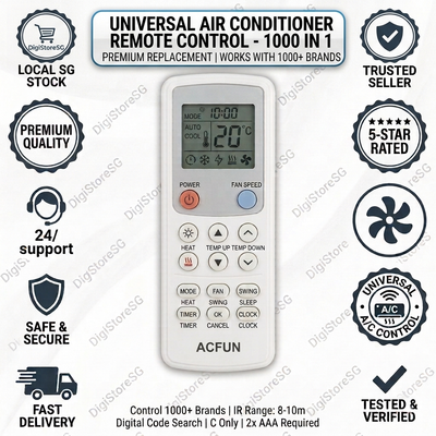 Universal Air Conditioner Remote Control 1000-in-1 | Premium Replacement, Works with 1000+ Brands