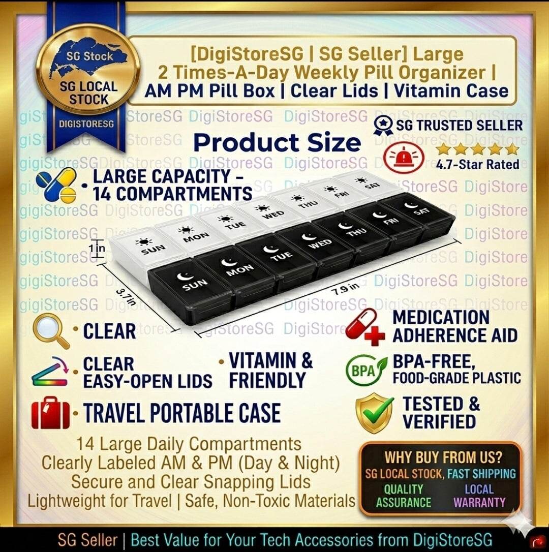 Large Weekly AM/PM Pill Organizer, 7-Day 2-Times-a-Day Pill Box