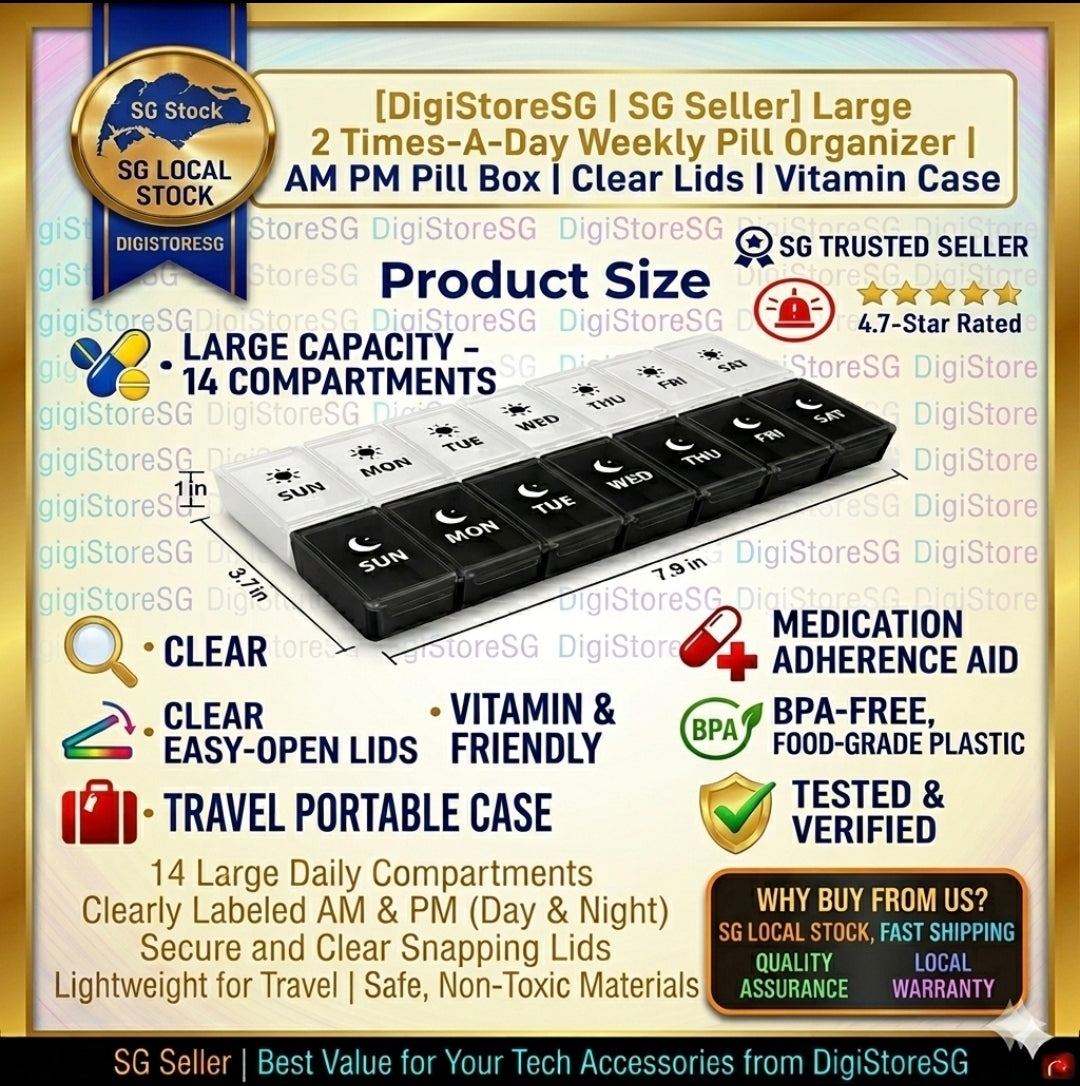 Large Weekly AM/PM Pill Organizer, 7-Day 2-Times-a-Day Pill Box
