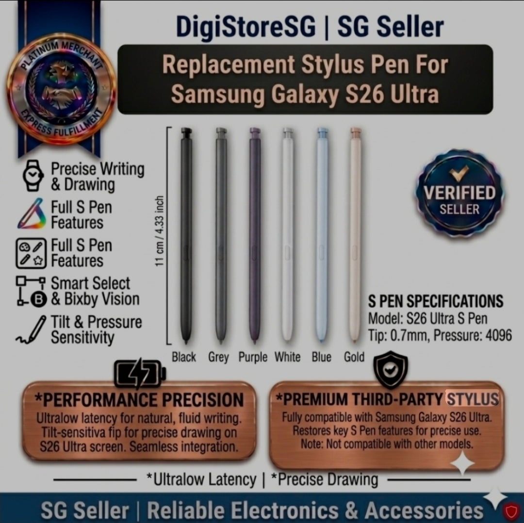 Samsung Galaxy S-Pen Replacement Stylus: S26 Ultra / S25 Ultra (Non-Bluetooth)