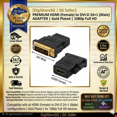 [SG Seller] DVI-D 24+1 Male to HDMI Female Adapter, Gold-Plated, 1080p