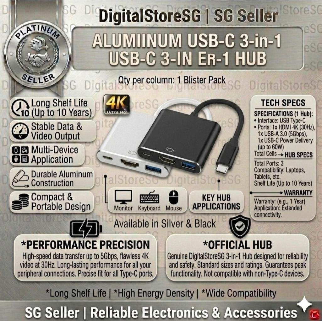 USB-C Digital AV Multiport Adapter Hub | 4K HDMI USB 3.0 Type-C Power Delivery