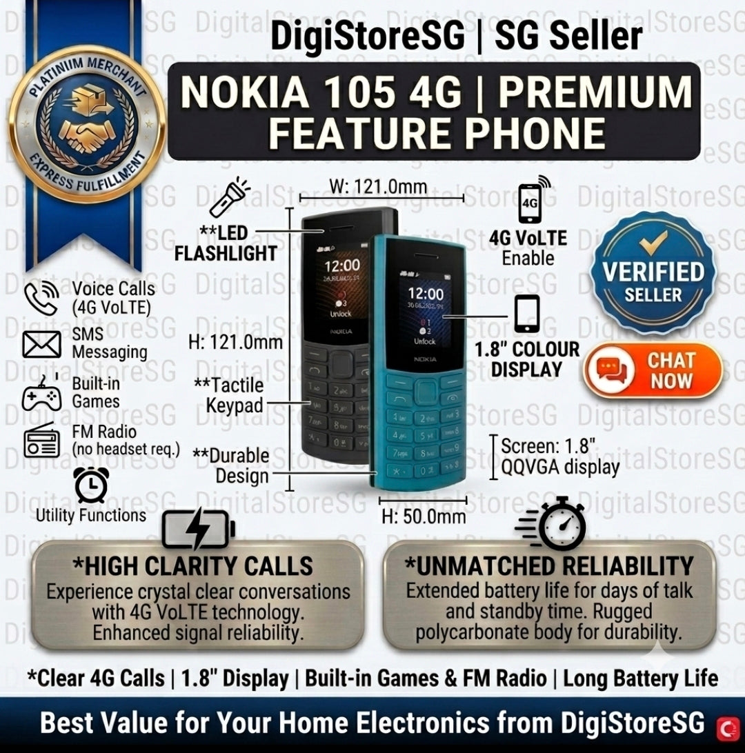 Nokia 105 4G VoLTE Feature Phone | Dual SIM, Long Battery Life
