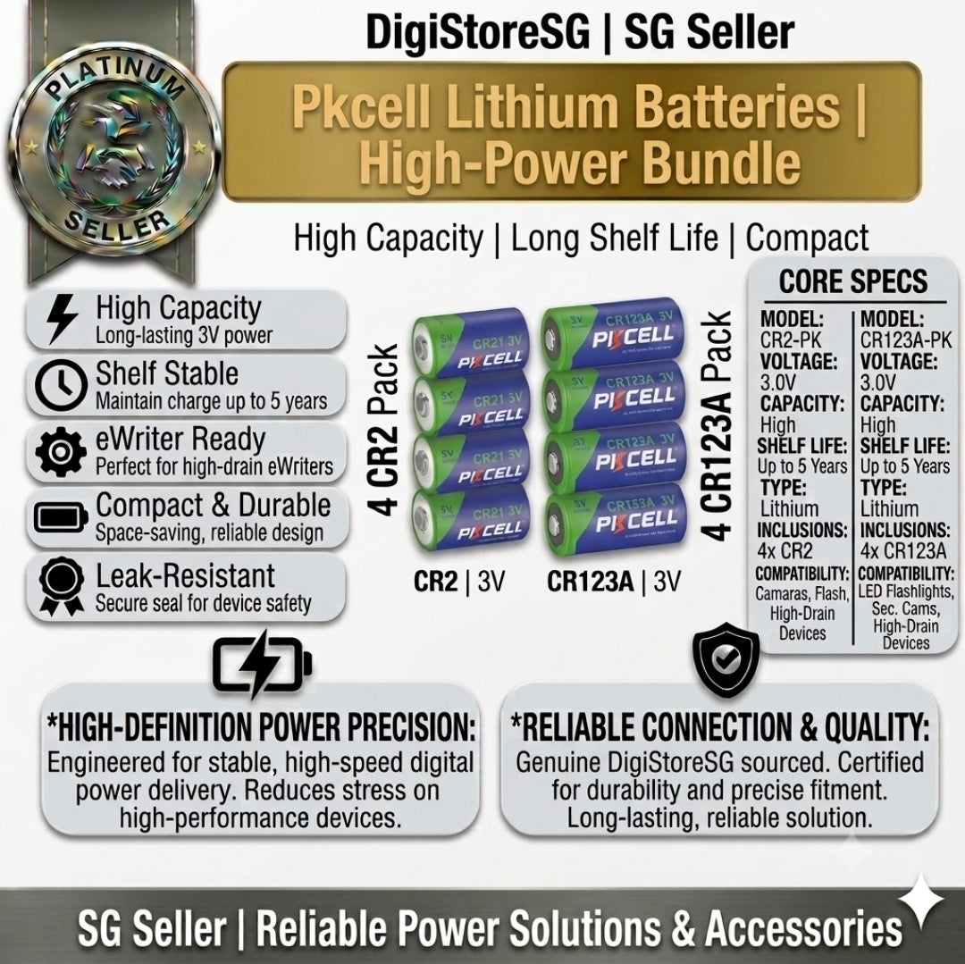 PKCELL CR2 / CR123A 3V Lithium Battery 4-Pack
