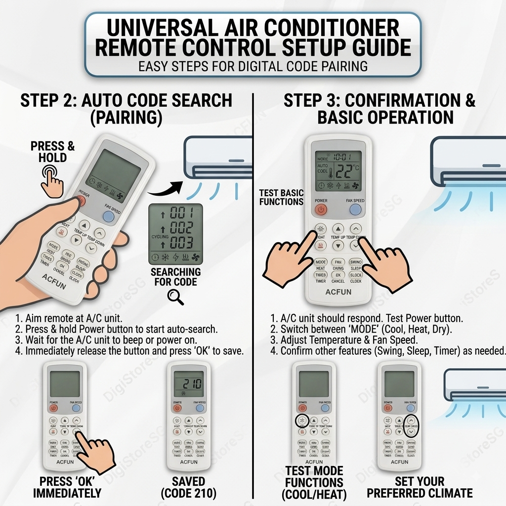 Universal Air Conditioner Remote Control 1000-in-1 | Premium Replacement, Works with 1000+ Brands