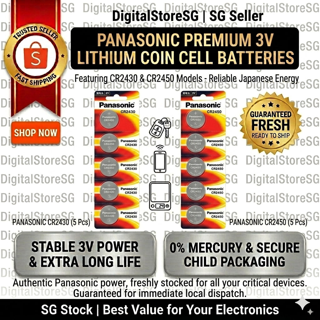 Panasonic CR2430 / CR2450 3V lithium coin cell battery