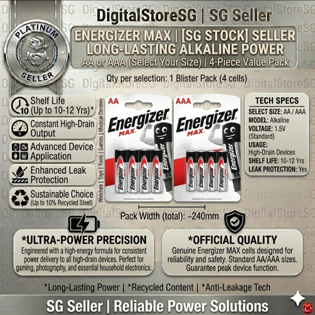 Energizer AA AAA AAAA E96 9V alkaline batteries