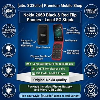 Nokia 2660 Black & Red Flip Phone