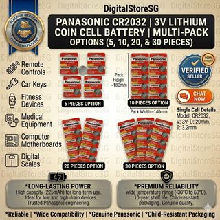 Panasonic CR2032 3V Lithium Coin Cell Button Battery