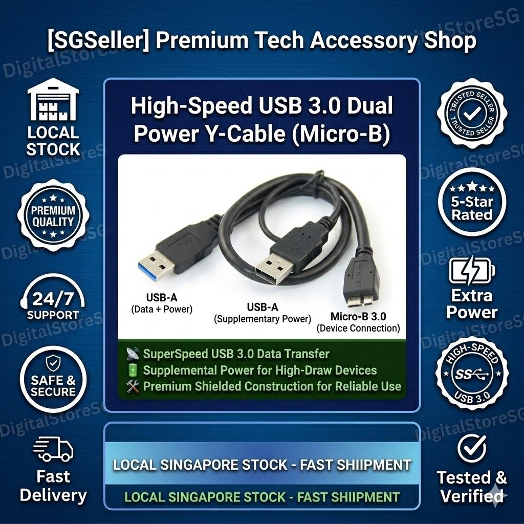 USB 3.0 Dual Power Y-Cable Micro-B