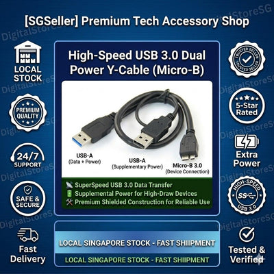 USB 3.0 Dual Power Y-Cable Micro-B